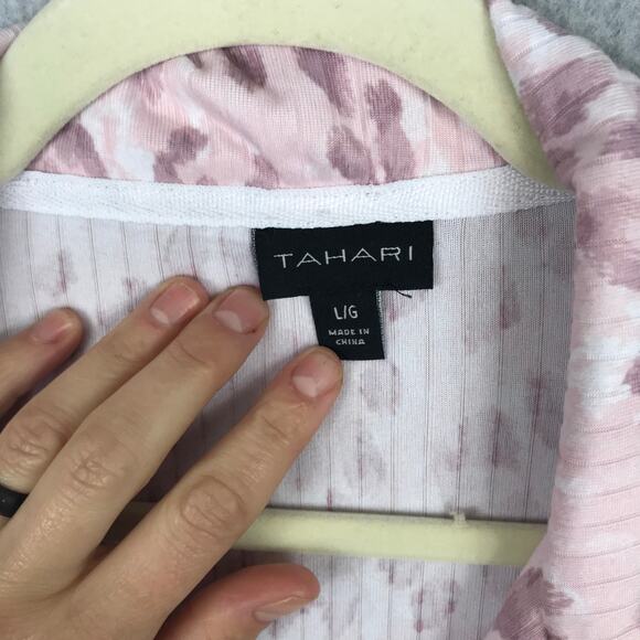 Tahari Shirt Womens Large Pink Leopard Ribbed Button Sleep Pajama PJs Soft Cozy - Picture 4 of 9